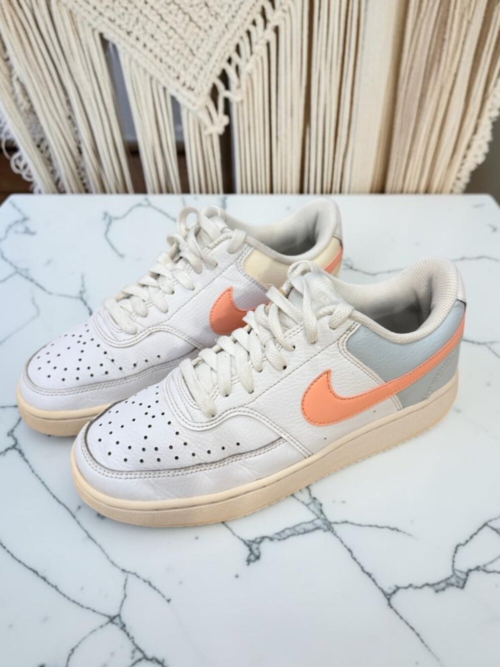 Nike Court Vision Women's Size 7.5 Low Top Sneakers in White Coral Aura